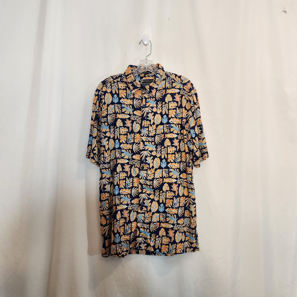 WEEKENDER VTG LUAU EDITION Blue Orange Botanical Tropical SS Button Up Large L